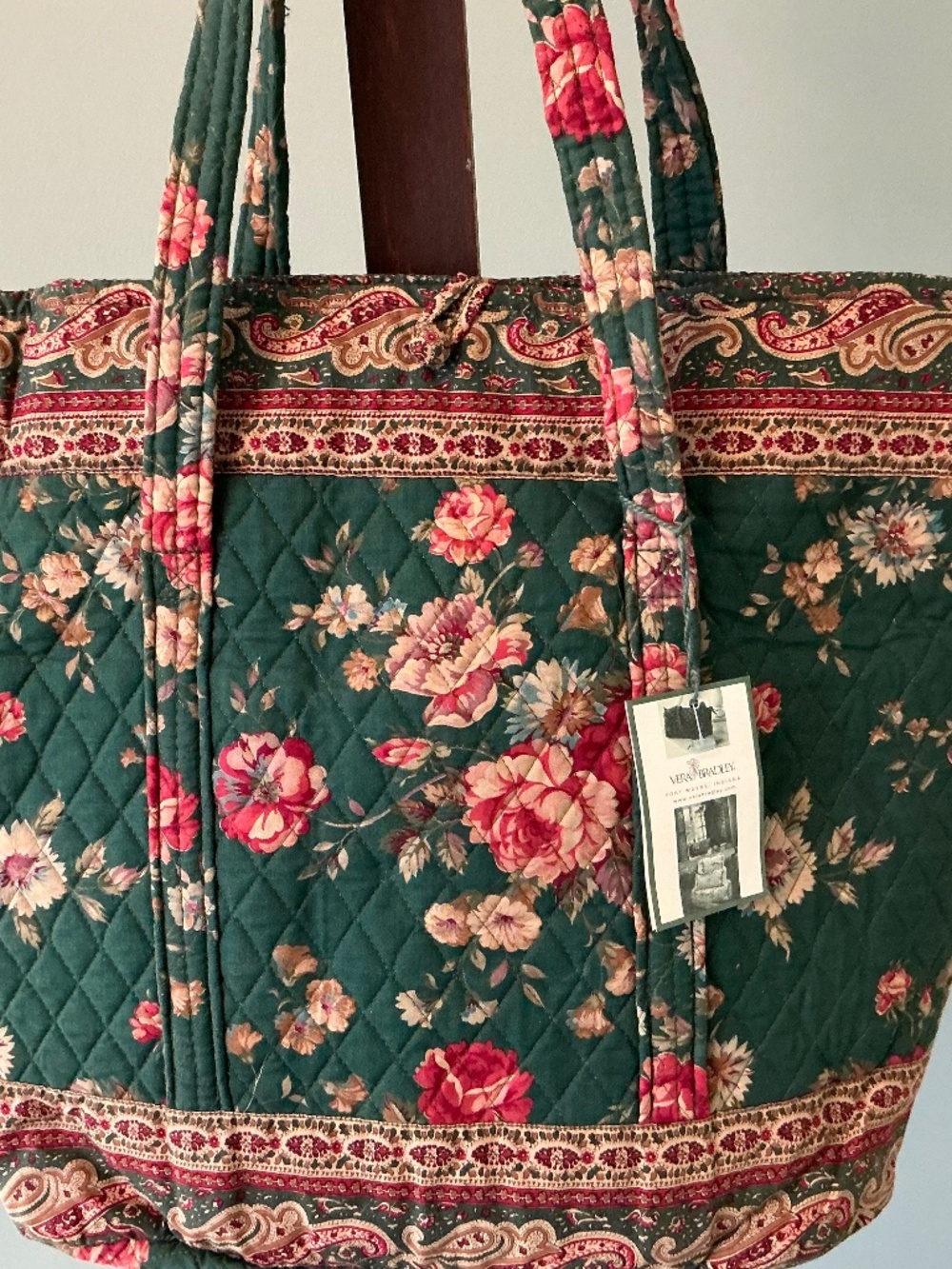 Vintage 1980s VERA BRADLEY Indiana Greenbriar 18x16" Button Tote Bag Floral - Picture 2 of 14